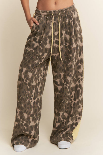 Leopard Print/Butter yellow Wide Leg Bottoms