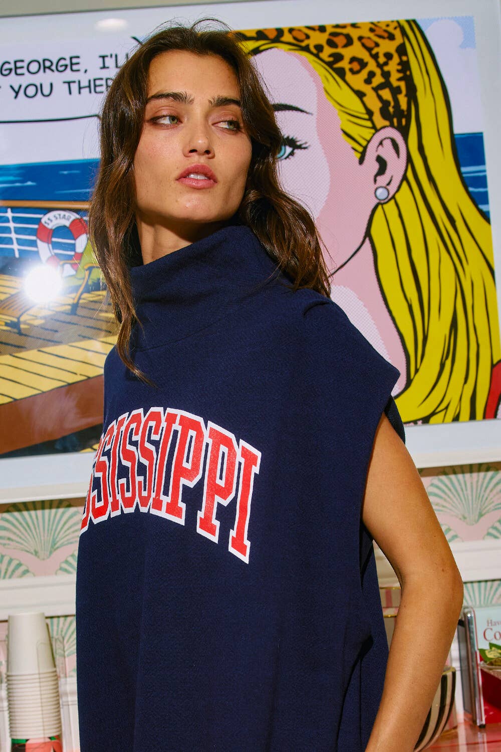 'MISSISSIPPI' Print Oversized Muscle Top