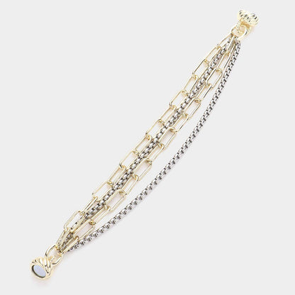 14K Gold Plated Two Tone Layered Chain Magnetic Bracelet