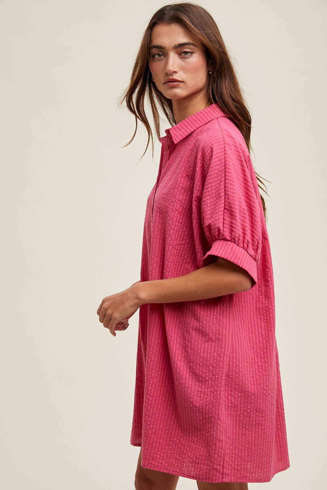 STRIPED BUTTON-UP SHIRT DRESS