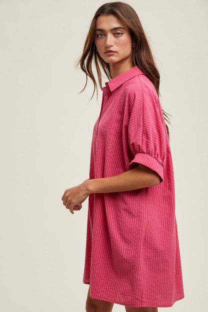 STRIPED BUTTON-UP SHIRT DRESS