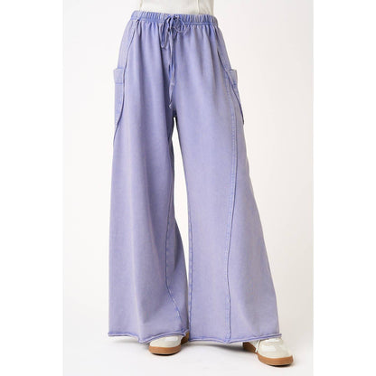 MINERAL WASH DROPPED SIDE POCKET WIDE LEG PANTS